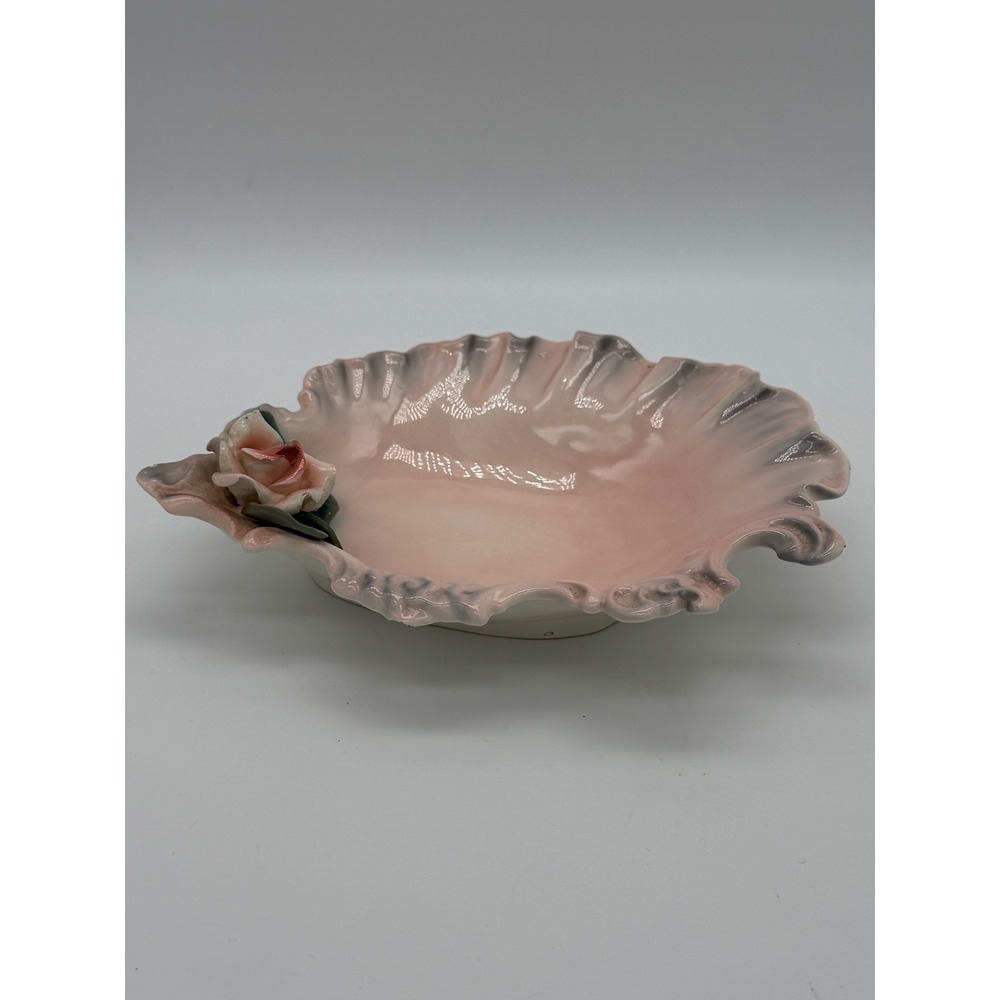 Florence Ceramics Trinket Dish Pink Shell Rose Pasadena CA Vintage Good